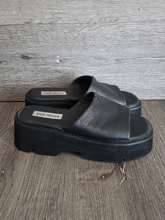 Steve Madden Shoes - Steve Madden Lauretta Black Leather Platform Sandals – Y2K Retro Style - Size 6